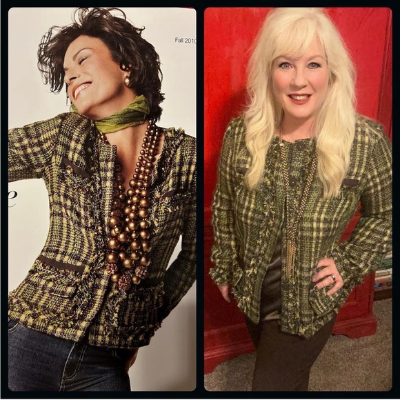 Chico’s 3 Green and Brown Tweed Jacket - Picture 1 of 8